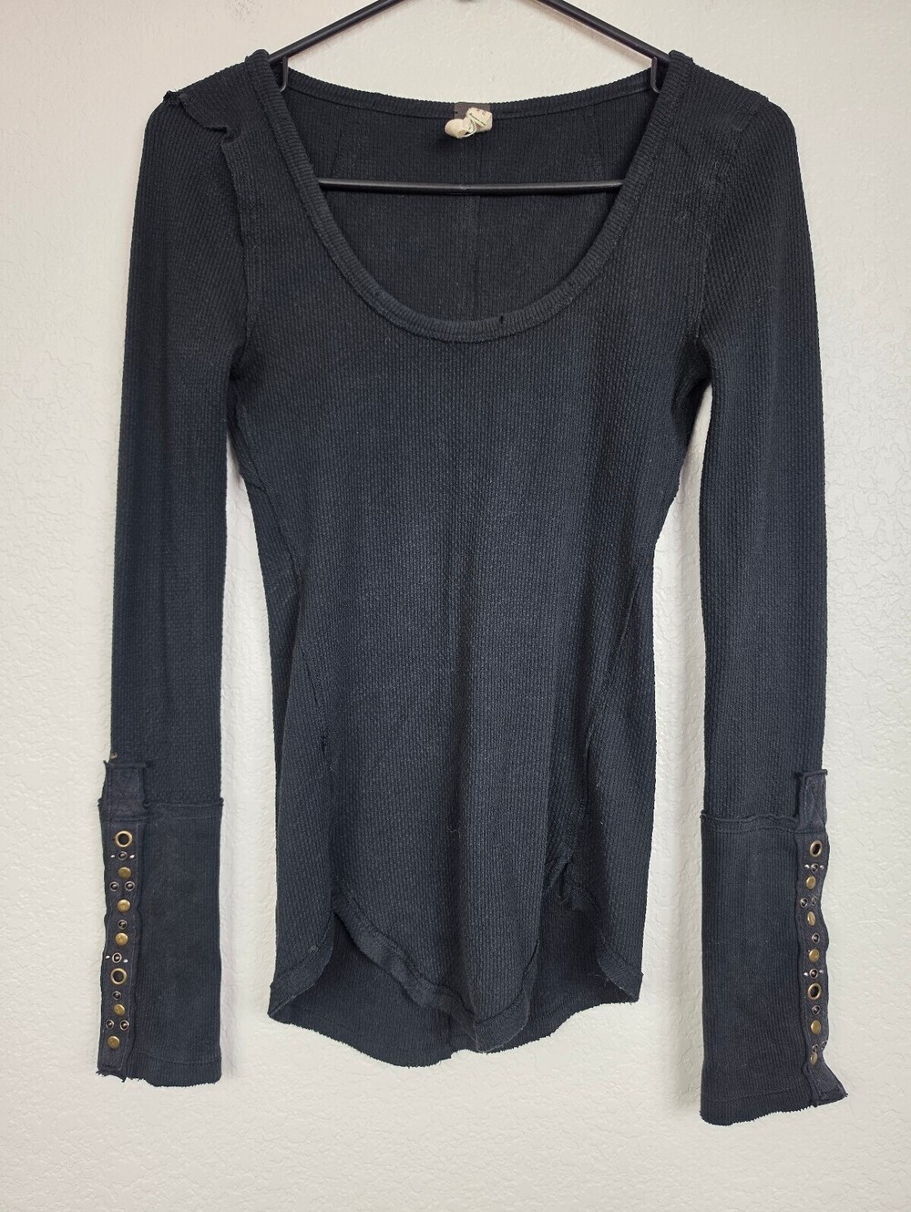 We The Free People Black Long Sleeve Stud Thermal Shirt